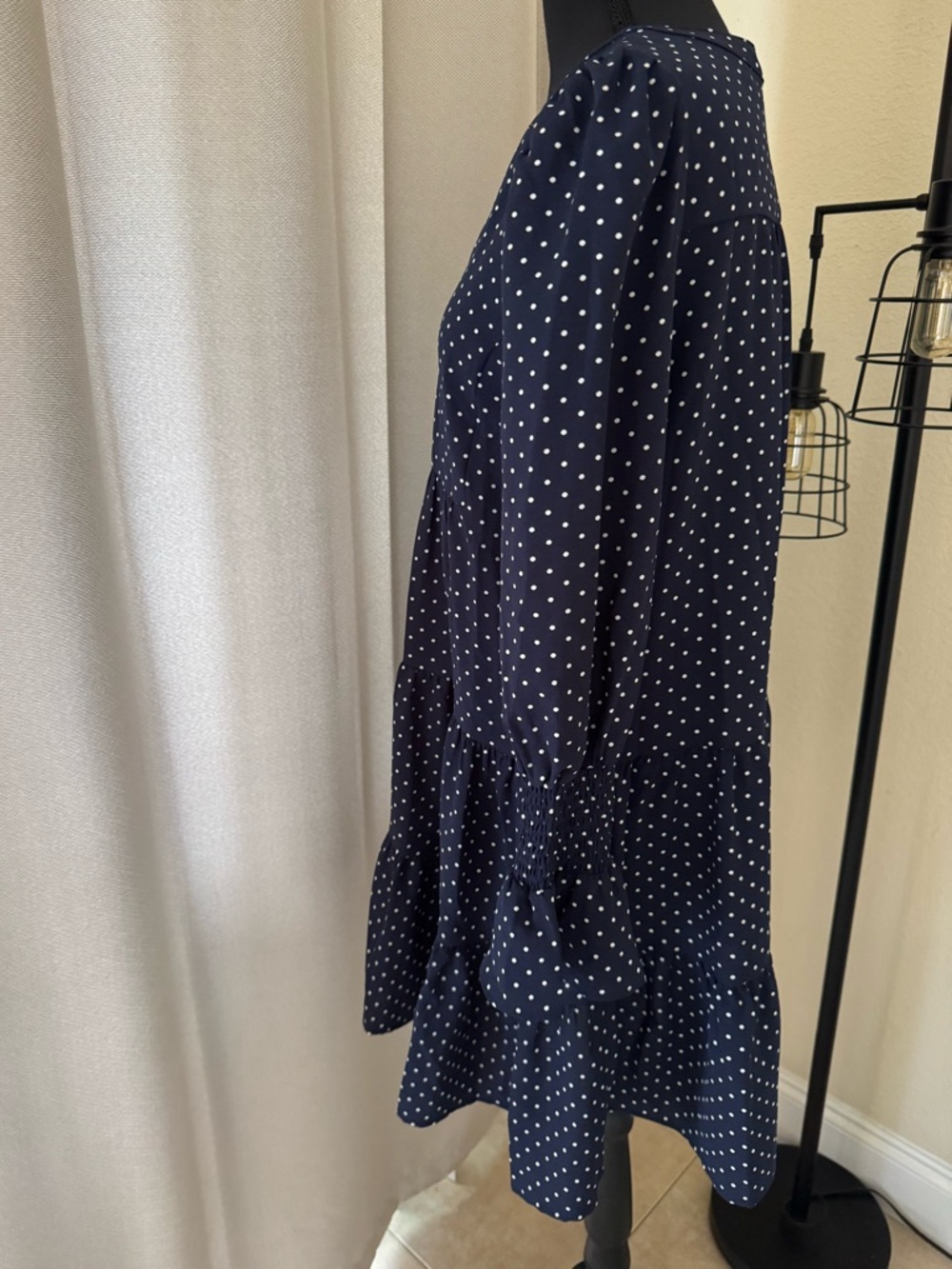 Pomander Place Navy Polka Dot Babydoll Mini Dress NWT Small - Picture 6 of 11